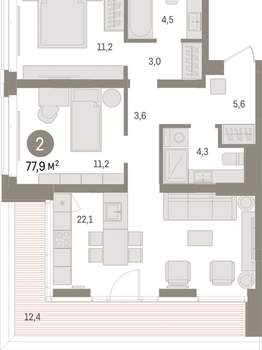 2-к квартира, вторичка, 78м2, 12/16 этаж