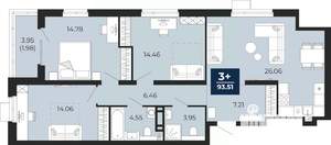 3-к квартира, вторичка, 94м2, 5/14 этаж