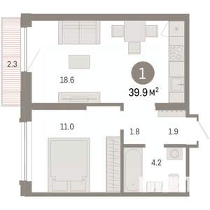 1-к квартира, вторичка, 40м2, 4/7 этаж