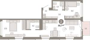 2-к квартира, вторичка, 66м2, 7/9 этаж