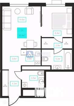 2-к квартира, вторичка, 45м2, 20/23 этаж
