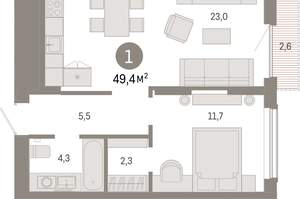 1-к квартира, вторичка, 49м2, 10/17 этаж