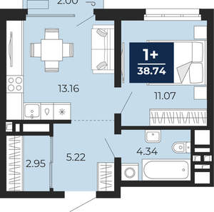 1-к квартира, вторичка, 39м2, 2/24 этаж