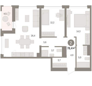 2-к квартира, вторичка, 79м2, 2/8 этаж