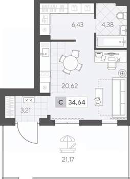 Студия квартира, вторичка, 42м2, 1/4 этаж