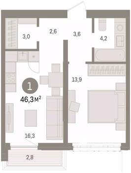 1-к квартира, вторичка, 46м2, 6/7 этаж