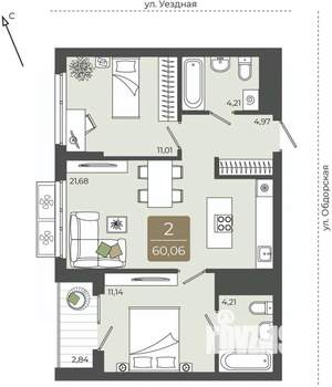 2-к квартира, вторичка, 60м2, 11/15 этаж