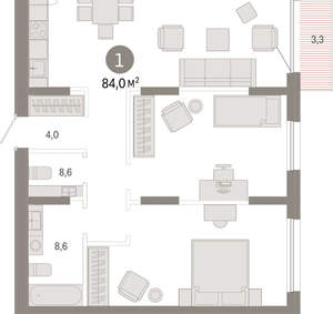 1-к квартира, вторичка, 84м2, 5/17 этаж