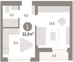 1-к квартира, вторичка, 33м2, 8/16 этаж