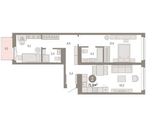 2-к квартира, вторичка, 72м2, 2/16 этаж
