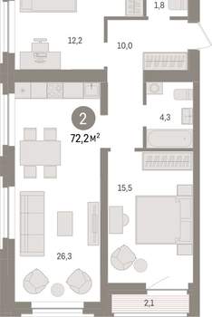 2-к квартира, вторичка, 72м2, 4/10 этаж