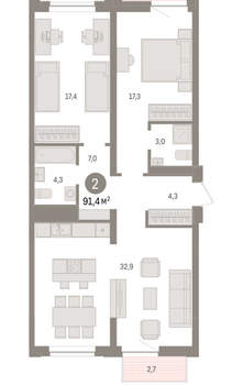 2-к квартира, вторичка, 91м2, 4/10 этаж