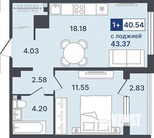 1-к квартира, строящийся дом, 41м2, 2/8 этаж