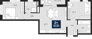 2-к квартира, вторичка, 66м2, 2/18 этаж