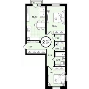 2-к квартира, строящийся дом, 69м2, 2/4 этаж