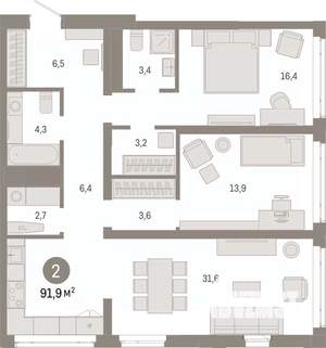 2-к квартира, вторичка, 92м2, 11/25 этаж