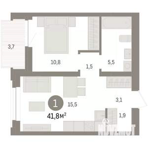 1-к квартира, вторичка, 42м2, 4/9 этаж