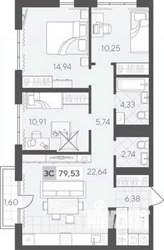 3-к квартира, вторичка, 80м2, 5/17 этаж