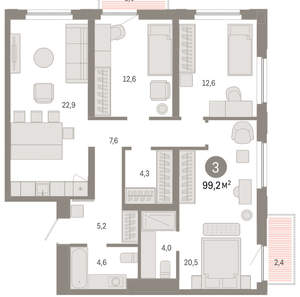 3-к квартира, вторичка, 99м2, 14/16 этаж