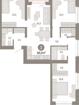 3-к квартира, вторичка, 92м2, 4/11 этаж