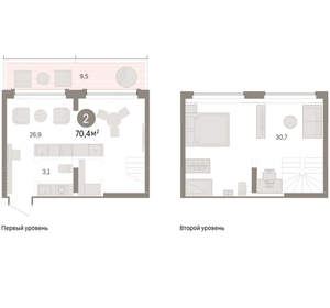 2-к квартира, вторичка, 70м2, 6/9 этаж