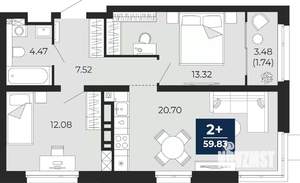 2-к квартира, вторичка, 60м2, 5/14 этаж