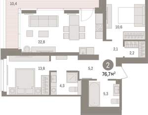 2-к квартира, вторичка, 77м2, 4/16 этаж