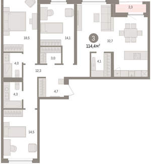 3-к квартира, вторичка, 114м2, 3/16 этаж