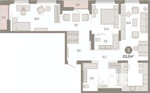3-к квартира, вторичка, 111м2, 15/17 этаж
