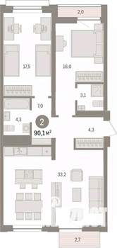 2-к квартира, вторичка, 89м2, 7/8 этаж