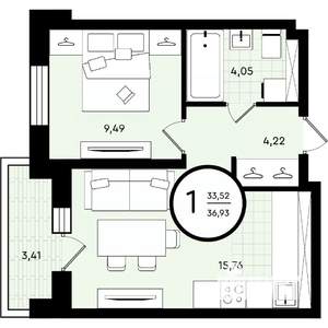 1-к квартира, вторичка, 37м2, 2/4 этаж