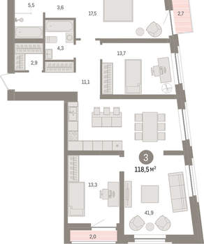 3-к квартира, вторичка, 119м2, 7/10 этаж