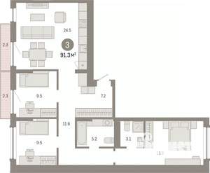 3-к квартира, вторичка, 91м2, 4/8 этаж
