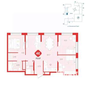 4-к квартира, вторичка, 76м2, 2/17 этаж