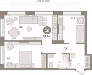 2-к квартира, вторичка, 64м2, 4/17 этаж