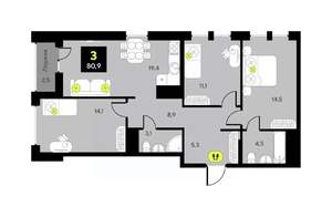 3-к квартира, вторичка, 81м2, 12/23 этаж