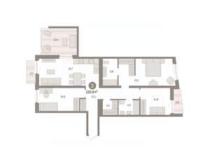 3-к квартира, вторичка, 120м2, 10/10 этаж