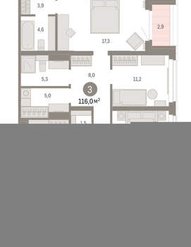 3-к квартира, вторичка, 116м2, 14/16 этаж