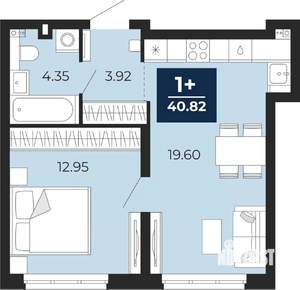 1-к квартира, вторичка, 41м2, 1/12 этаж