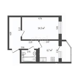 1-к квартира, вторичка, 33м2, 1/10 этаж
