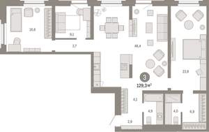 3-к квартира, вторичка, 129м2, 5/16 этаж