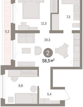 2-к квартира, вторичка, 58м2, 7/16 этаж