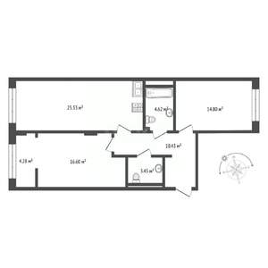 2-к квартира, вторичка, 75м2, 7/9 этаж