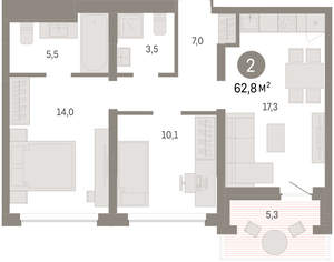 2-к квартира, вторичка, 63м2, 6/8 этаж