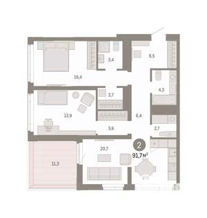 2-к квартира, вторичка, 92м2, 12/25 этаж