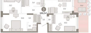3-к квартира, вторичка, 100м2, 1/17 этаж