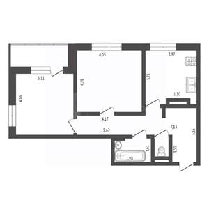 2-к квартира, вторичка, 60м2, 13/17 этаж