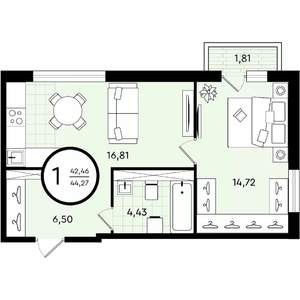 1-к квартира, вторичка, 44м2, 3/4 этаж