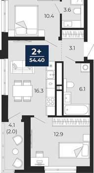 2-к квартира, вторичка, 52м2, 13/25 этаж