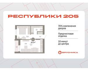 1-к квартира, вторичка, 40м2, 8/17 этаж